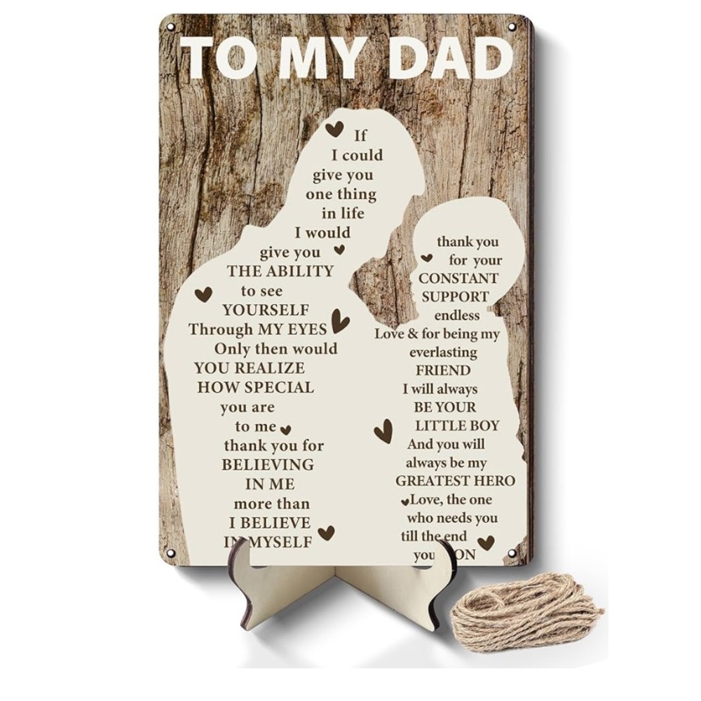 To My Dad a Wooden Vintage Hanging Plaque Sign with Stand and Twine